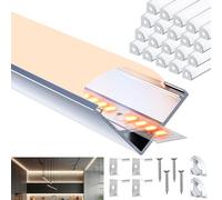 Brillivanture Perfil aluminio tira LED V 20 x 2m, para esquinas de 90°, incluye 20 tapas difusoras blancas, ideal para iluminación indirecta, perfil LED esquina y canaleta tira LED. (20)