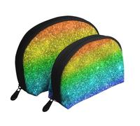Brillo Arcoiris Multicolor, Bolsa de Maquillaje de Concha, Monedero pequeño para Mujer, Bolsa de artículos de tocador, Bolsa de cosméticos, 2 Piezas
