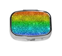Brillo arcoiris multicolor, Pastillero cuadrado para bolsillo o monedero, pequeño contenedor de pastillas, organizador de pastillas de viaje