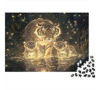 Brillo de la Familia del Tigre Puzzle Mil Piezas para Parejas Idea De Regalo Impresión HD Elección Amazon Reducción De Estrés Papel Grueso 38x26cm/1000pcs