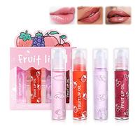 Brillo de Labios Enrollable, 4 Barras Brillo de Labios con Sabor a Frutas, Aceite De Labios, Lápiz Labial Incoloro, Lápiz labial Líquido Brillante Transparente Hidratante