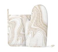 Brillo Dorado de mármol Blanco, Juego de Manoplas y agarraderas para Horno, Guantes de Horno de Silicona Antideslizantes Resistentes al Calor