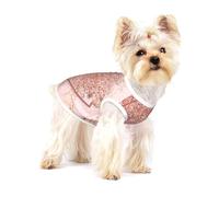 Brillo Dorado Rosa con un rombo Rojo parduzco,Camiseta de algodón sin Mangas para Mascotas, Chaleco Transpirable, Suave y elástico para Cachorros,S