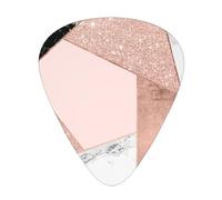 Brillo dorado rosa, mármol blanco y negro geométrico,12 púas de guitarra, 3 grosores diferentes para guitarra acústica, bajo y ukelele