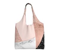 Brillo dorado rosa, mármol blanco y negro geométrico,Bolsas de mano reutilizables, bolsas de supermercado, bolso de hombro de lona de gran capacidad