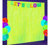 Brillo en los Suministros de la Fiesta Oscura, 2 Piezas Amarillo Brillo de la Fiesta Cortinas de Borde Foil Tinsel metálico como una Gran Entrada para Las Decoraciones de la Fiesta de neón