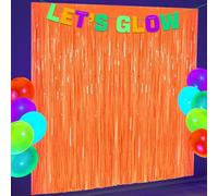 Brillo en los Suministros de la Fiesta Oscura, 2 Piezas de Color Naranja Brillo de la Fiesta Cortinas de Borde Foil Tinsel metálico como una Gran Entrada para Las Decoraciones de la Fiesta de neón