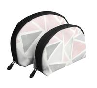 Brillo Geométrico Rosa Gris, Bolsa de Maquillaje de Concha, Monedero pequeño para Mujer, Bolsa de artículos de tocador, Bolsa de cosméticos, 2 Piezas
