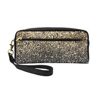 Brillo Negro y Dorado., Bolsa de Maquillaje Bolsa de cosméticos Bolsa de Aseo de Viaje portátil Estuche de Cuero para Mujeres y niñas