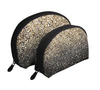 Brillo Negro y Dorado., Bolsa de Maquillaje de Concha, Monedero pequeño para Mujer, Bolsa de artículos de tocador, Bolsa de cosméticos, 2 Piezas