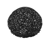 Brillo plateado brillante sobre fondo negro,Gorro de ducha, gorro de noche, gorro de baño elástico impermeable de doble capa, reutilizable para el cabello.