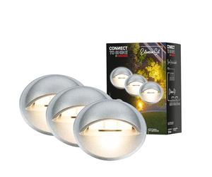 BRILONER - Iluminación de jardín Connect to Shine de 12 V, juego de 3 focos empotrables de suelo con luz lateral, juego de extensión, IP65, luces empotrables de suelo, 35x36 mm, plateado
