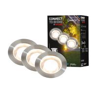 Briloner - Iluminación de jardín Connect to Shine de 12 V, juego de 3 focos LED empotrables en el suelo, juego de extensión, IP67, luces empotrables en el suelo, 45x 25 mm, plateado