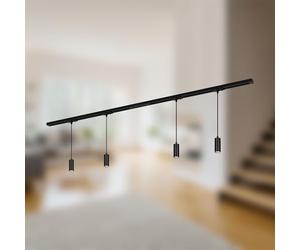 BRILONER - Juego completo de raíles electrificados, 4x LED colgante regulable, lámparas, sistema de raíles en el techo, raíl para proyectores, lámpara de techo, luminaria colgante, 1,5m, negro