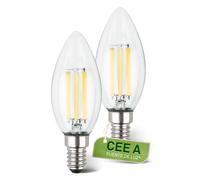 BRILONER - Juego de 2 lámparas LED filamento E14 vela, CEE A fuente de luz, 4W 840 lm, luz blanca cálida, bombilla LED iluminación interior, bombillas uso doméstico, 35x98 mm