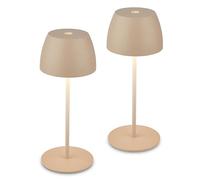 BRILONER - Juego de 2 mini lámparas de mesa LED inalámbricas, IP44, táctiles, regulables, batería y luz reemplazables, lámpara de noche, decorativa, recargable, 8x20 cm (DxH), beige
