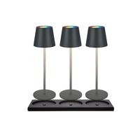 BRILONER - Juego de 3 lámparas de mesa LED RGBW inalámbricas IP44 con estación de carga, infinitamente regulables, batería recargable y fuente de luz intercambiable, 36x12 cm, antracita