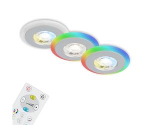 Briloner - Juego de 3 lámparas empotradas en el techo LED, anillo de luz LED RGB CCT, LED plano empotrado, foco de baño empotrado, foco de baño empotrado IP44, cromo mate, 84x34 mm (DxH)