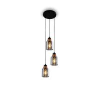 BRILONER - Lámpara Colgante de 3 Luces, Cristal Ahumado, Lámpara de Techo, Lámpara de Salón, Pantalla de Cristal Ahumado, Lámpara Colgante, Lámpara de Araña, Lámpara de Dormitorio, Madera Negra