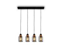 BRILONER - Lámpara Colgante de 4 Luces, Cristal Ahumado, Lámpara de Techo, Lámpara de Salón, Pantalla de Cristal Ahumado, Lámpara Colgante, Lámpara de Araña, Lámpara de Dormitorio, Madera Negra