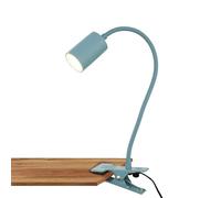 BRILONER - Lámpara de escritorio con interruptor de cable, color de luz blanco cálido, orientable, enchufe, lámpara de lectura, lámpara de pinza,lámpara de oficina, 40 cm de altura, azul
