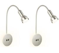 Briloner - Lámpara de Lectura conLuz de Fondo, Aplique Giratorio Interior, Lámpara LED con 2 Interruptores, Aplique Interior, Níquel Mate (Paquete de 2)