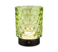 BRILONER - Lampara de mesa inalambrica, con cuerpo de cristal, IP44, decorativa, regulación táctil por pasos, lamparas de mesita de noche, lampara led recargable, lamparas a pilas, 15x11 cm, Verde