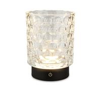BRILONER - Lampara de mesa inalambrica con cuerpo de cristal, IP44, decorativa, regulación táctil por pasos, lamparas de mesita de noche, lampara led recargable, lamparas a pilas, 15x11cm,Transparente