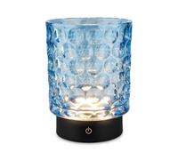 BRILONER - Lampara de mesa inalambrica, con cuerpo de cristal, IP44, decorativa, regulación táctil por pasos, lamparas de mesita de noche, lampara led recargable, lamparas a pilas, 15x11 cm, Azul