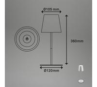 BRILONER - Lámpara LED de sobremesa inalámbrica con luz táctil, regulable en pasos, regulable en altura, lámpara mesilla de noche, lectura, camping, recargable, exterior, 36x10,5 cm, color plata