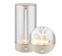 BRILONER - Lámpara de mesa LED inalámbrica con control táctil de 4 niveles, filamento, luz blanca cálida, carga USB-C, lámpara de noche, lectura, LED, lámpara de batería, 7x14,5 cm, beige