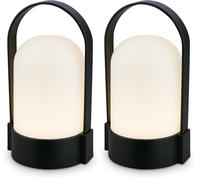 Briloner - Lámpara de mesa LED inalámbrica IP44, táctil, regulable, batería reemplazable, lámpara de noche, lectura, LED, camping, lámpara de batería, exterior, 9x8x15,5 cm, negra (Paquete de 2)