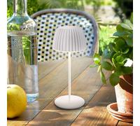 BRILONER - Riffle Mini lampara de mesa sin cable LED inalámbrica IP44 con borde luminoso, regulador táctil, lampara mesita noche sin cable, ganadora del German Design Award 2025, 8,5x20 cm, blanco