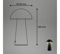Briloner Lámpara de mesa LED recargable Fungo Mini, negra, táctil, plástico
