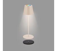BRILONER - Lámpara de mesa LED RGBW inalámbrica IP44 con estación de carga, infinitamente regulable, batería y fuente de luz intercambiables, restaurante, 36x12 cm, beige