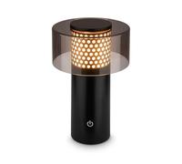 BRILONER - Lampara de mesa sin cable LED IP44 con control táctil, regulable, luz blanca cálida, lampara mesita noche sin cable, lampara mesa LED recargable, 13x20,5 cm, negro dorado