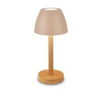 BRILONER - Lampara de mesa sin cable LED IP44 con pantalla táctil, regulable, batería intercambiable, lampara mesita noche sin cable, lampara mesa LED recargable, 13,5x30cm, madera beige