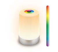 Briloner - Lampara de mesa sin cable LED RGBW inalámbrica IP44 con pantalla táctil, regulable, batería intercambiable, lampara mesita noche sin cable, 9x13 cm, cromo mate