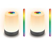 Briloner - Lampara de mesa sin cable LED RGBW inalámbrica IP44 con pantalla táctil, regulable, batería intercambiable, lampara mesita noche sin cable, 9x13 cm, antracita mate (Paquete de 2)