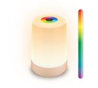Briloner - Lampara de mesa sin cable LED RGBW inalámbrica IP44 con pantalla táctil, regulable, batería intercambiable, lampara mesita noche sin cable, 9x13 cm, beige mate