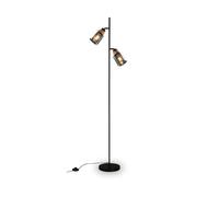 BRILONER - Lámpara de pie como decoración en el salón y lámpara de lectura, lámpara giratoria, lámpara de salón, interruptor de pie, cristal ahumado, madera negra