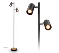 BRILONER - Lampara de pie con cable e interruptor, focos orientables, 2x casquillo GU10, lampara de pie salon, 26x26x159,5 cm, negro madera