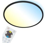 BRILONER- Lámpara de techo LED CCT, lámpara de techo LED retroiluminada, ultraplana, regulable, control remoto, 22W, 3000 lúm, Ø42 cm, blanco cálido, blanco neutro, blanco frío, color negro