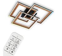 BRILONER - Lámpara de techo LED, Regulable, Orientable, Lámpara de techo LED con mando a distancia, Marco LED, Temperatura de color regulable, Corte inferior, Madera negra, 560x560x105 mm