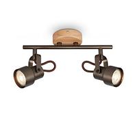 Briloner - Lámpara de techo LED retro con madera, lámpara de techo de 2 lámparas vintage, temperatura de color blanco cálido, foco LED ajustable, foco de techo rústico, gris madera