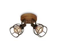 Briloner - Lámpara de Techo Retro con Pantalla de Celosía, Lámpara de Techo Vintage de 2 Luces, Casquillo E27 Máx. 25 Vatios, Pantallas Ajustables, Punto de Techo Rústico de Acero, Marrón (2670-024)