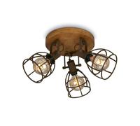 Briloner - Lámpara de Techo Retro con Pantalla de Celosía, Lámpara de Techo Vintage de 3 Luces, Casquillo E27 Máx. 25 Vatios, Pantallas Ajustables, Punto de Techo Rústico de Acero, Marrón, 2670-034