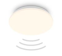 BRILONER - Lámpara LED techo con sensor movimiento, color luz blanco cálido, sensor crepuscular, cocina, salón, 27 x 6 cm (DxH), blanco