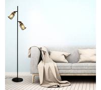 BRILONER - Lámpara de pie como decoración en el salón y lámpara de lectura, lámpara giratoria, lámpara de salón, interruptor de pie, cristal ahumado, madera negra