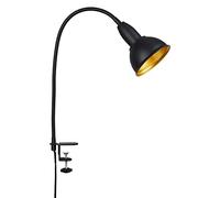 Briloner Leuchten 2603-015 - Lámpara de lectura con pinza (incluye brazo flexible, incluye interruptor de encendido y apagado, 1 bombilla E14, máx. 25 W, metal), color negro y dorado